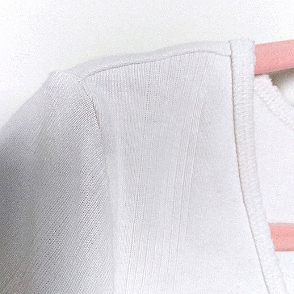 American Eagle White Cropped Cotton Short Sleeve Scoop Neck Ribbed Tee Large - Picture 5 of 9